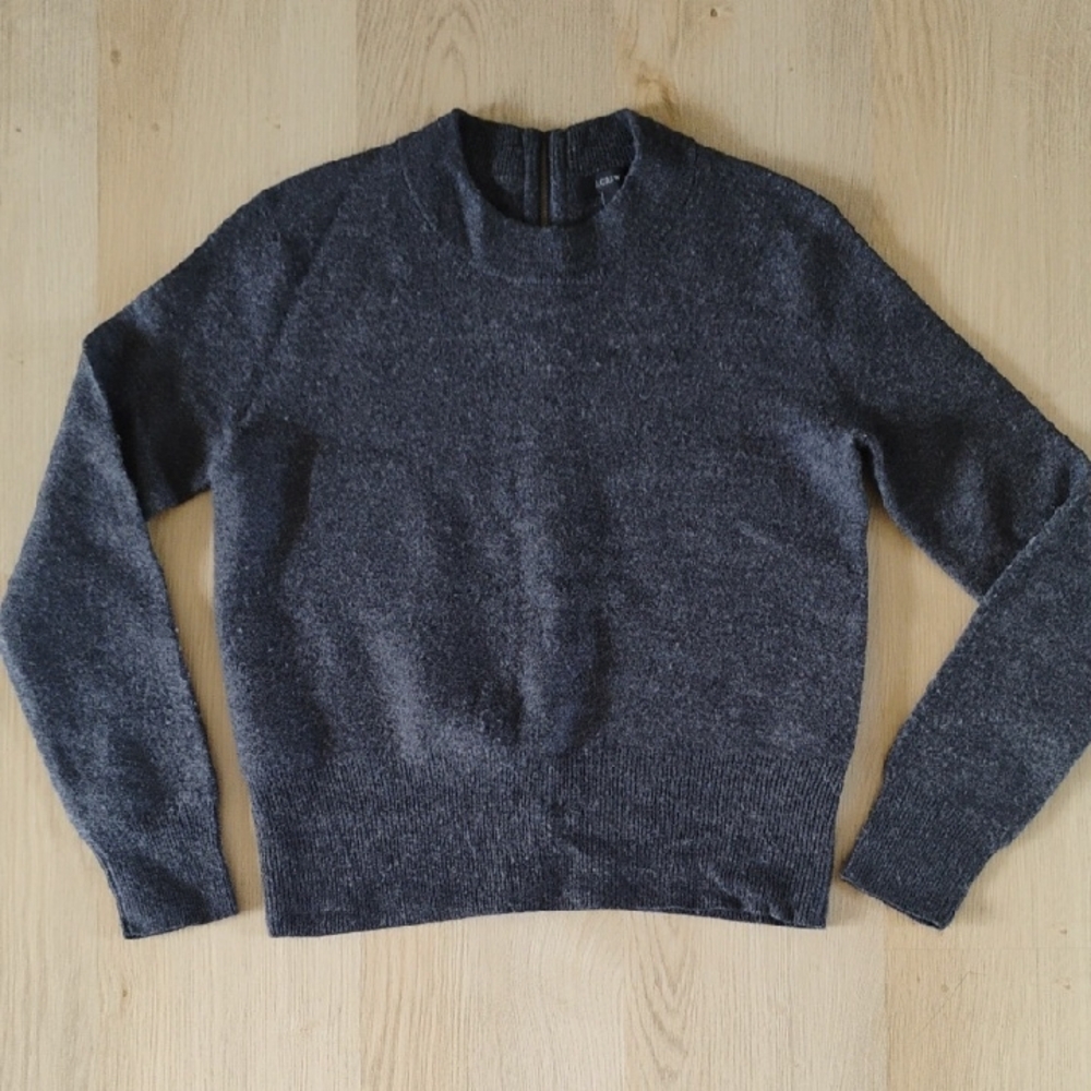 J. Crew Charcoal Ribbed Crewneck 100% Merino Wool Sweater With Zipper Detail